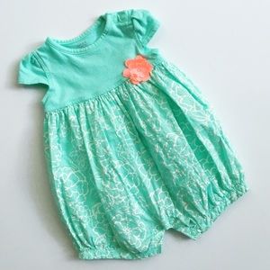 CARTER'S Mint Girls Romper with Pink Flower (3Mo)